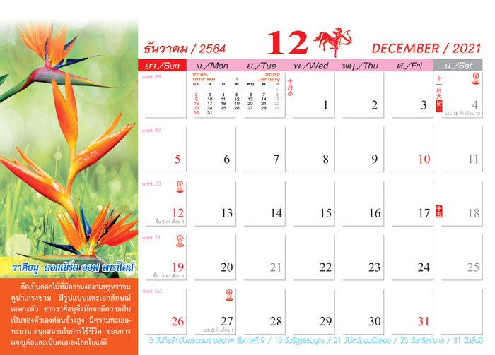 Calendar_2021_Birth-Flowersดอกไม้ประจําราศี ปฏิทิน2564_เดือน12 รับจ้างเข้าเล่มปฏิทิน
