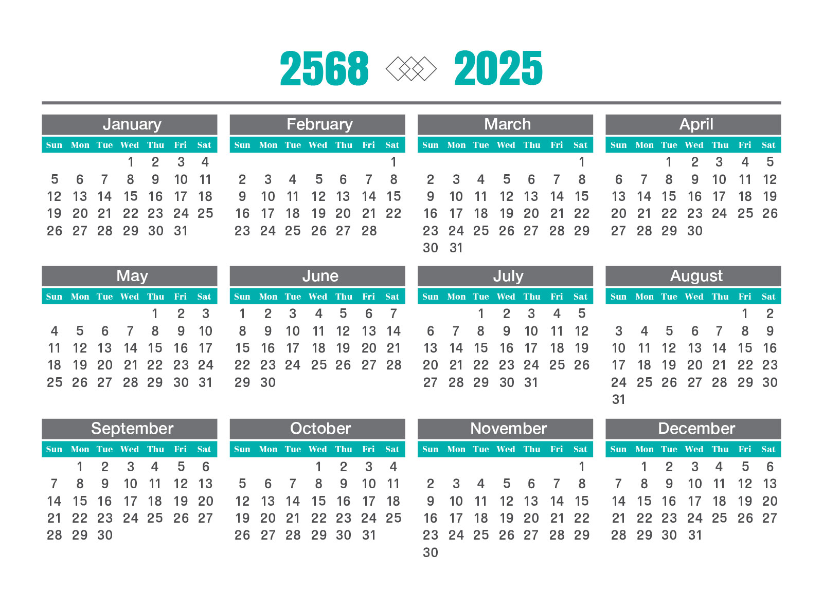 ปฏิทินตั้งโต๊ะ 2024-8-แผ่น_Minimal_Twotone Modern Calendar_รวมเดือน