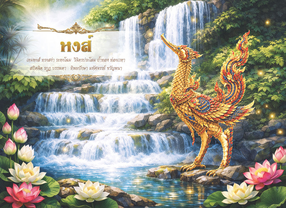 หน้าตารางเดือนมีนาคม 2570 รุ่นนฤมิตหิมพานต์ ลายภาพวาดพญาหงส์ทองทิพย์ปัญญาป่าหิมพานต์วิจิตรศิลป์ จากโรงพิมพ์ Abizinter