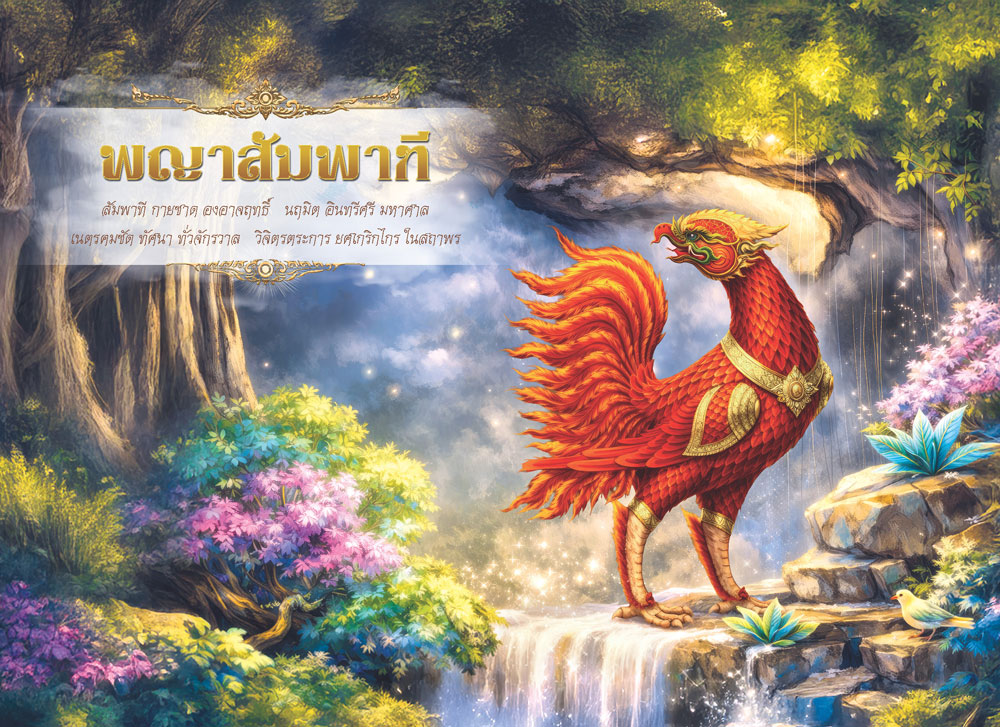 หน้าตารางเดือนสิงหาคม 2570 รุ่นนฤมิตหิมพานต์ ลายภาพวาดพญาสัมพาทีพญานกสีแดงชาดวิจิตรศิลป์ จากโรงพิมพ์ Abizinter